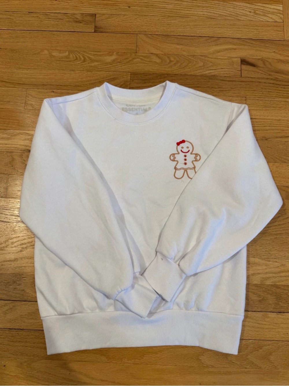 Marshalls White Crewneck Sweatshirt with Gingerbread Embroidery